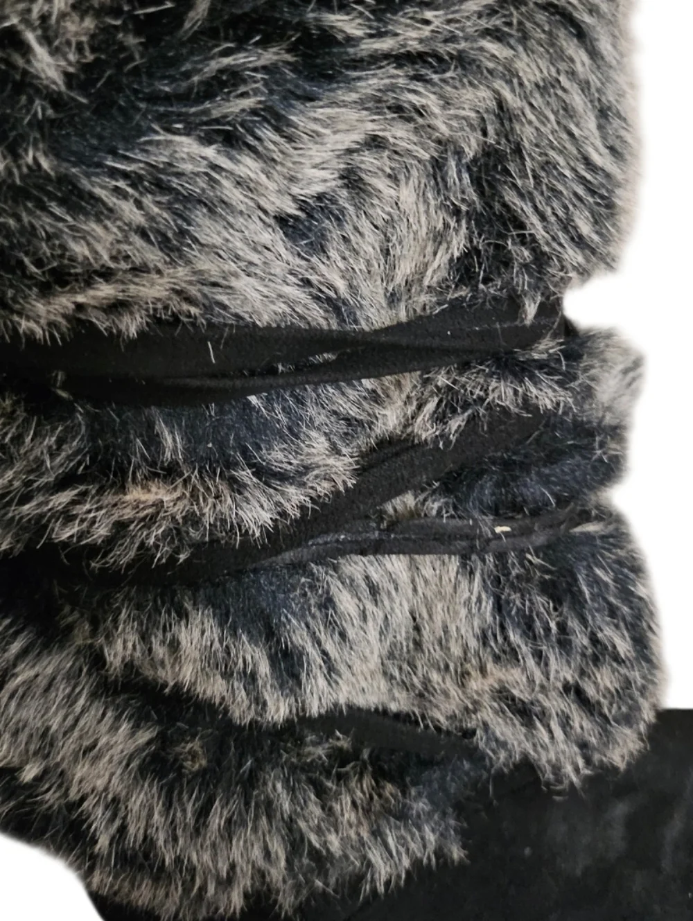 Black Faux Suede SZ 6 Lace-Up Gray Faux Fur Trim Boots